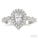 3/4 Ctw Carved Shank Round Cut Diamond Engagement Ring With 3/8 Ct Pear Cut Center Stone in 14K White Gold